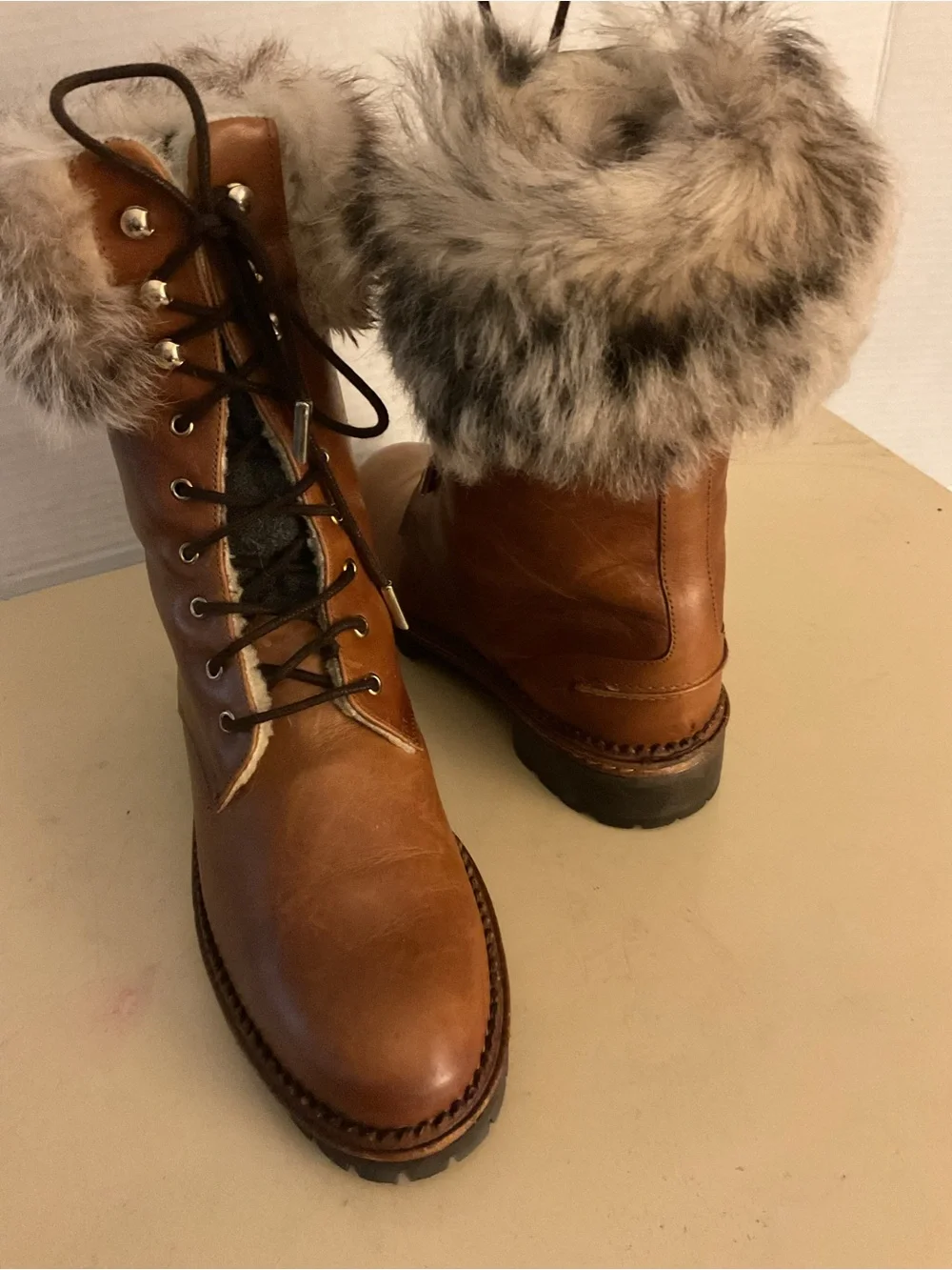 Massimo Dutti women Leather fur combat boots US 6